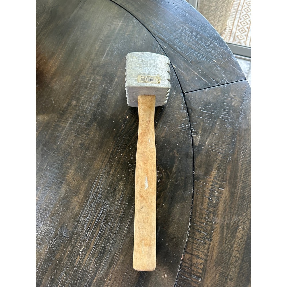 Vintage Meat Tenderizer‎ Mallet Aluminum Dual Sided Wooden Handle Kitchen Tool